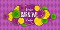 Venice Carnival Party banner with a Lettering, decorative floral elements, white beads and traditional Mardi Gras