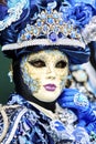 Venice carnival 2017. Venetian Carnival Costume. Venetian Carnival Mask. Venice, Italy. Venetian blue carnival costume. Royalty Free Stock Photo