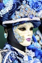 Venice carnival 2017. Venetian Carnival Costume. Venetian Carnival Mask. Venice, Italy. Venetian blue carnival costume. Royalty Free Stock Photo