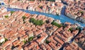 Venice city Grand Canal and houses aerial drone view, Venice island cityscape and Venetian lagoon from above, Italy Royalty Free Stock Photo