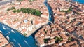 Venice city Grand Canal and houses aerial drone view, Venice island cityscape and Venetian lagoon from above, Italy Royalty Free Stock Photo