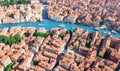 Venice city Grand Canal and houses aerial drone view, Venice island cityscape and Venetian lagoon from above, Italy Royalty Free Stock Photo