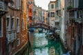 Venice City of Italy. View on Canal, Venetian Landscape with boats and gondolas Royalty Free Stock Photo