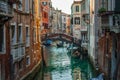 Venice City of Italy. View on Canal, Venetian Landscape with boats and gondolas Royalty Free Stock Photo