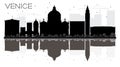 Venice City skyline black and white silhouette with reflection. Royalty Free Stock Photo