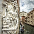 Venice cityscape with ancient sculpture, Italy