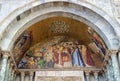 Venice, detail of a byzantine mosaic placed over one of the entrances of the St. Mark Basilica Royalty Free Stock Photo