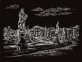 Venice drawing vector illustration Prato della Valle in Padua black