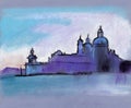 Venice embankment with dry pastels.