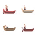 Venice gondola icons set cartoon vector. Italian boat with gondolier Royalty Free Stock Photo