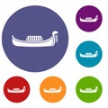 Venice gondola icons set Royalty Free Stock Photo