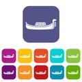 Venice gondola icons set Royalty Free Stock Photo