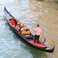 Venice gondola on water with people, from top