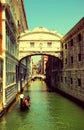 Venice. Gondolas passing over Bridge of Sighs