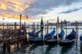 Venice gondolas and San Giorgio Maggiore island at sunset, Italy Royalty Free Stock Photo