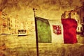 Venice Grand Canal and the flag of italy. Vintage art Royalty Free Stock Photo