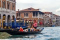 Venice Grand canal with gondolas and Rialto Bridge Royalty Free Stock Photo