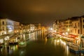 Venezia canal grande at night view from the rialto bridge long e Royalty Free Stock Photo