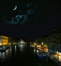 Venice Grand Canal at night. View from Rialto bridge - Venice, I Royalty Free Stock Photo