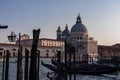 Venice - Group of gondolas moored by Saint Mark square at sunset in city of Venice, Veneto Royalty Free Stock Photo