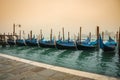 Parked gondola boats in Venice, Italy