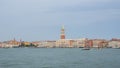 Venice, Italy. Amazing landscape of the San Marco square and Riva degli Schiavoni from the boat. Venezia best of Italy Royalty Free Stock Photo