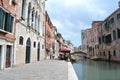 Beautiful panoramic view to modern canal streets of Venice in a sunny spring day. Royalty Free Stock Photo