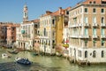 Busy traffic on Canal Grande close to Ponte Rialto bridge in Venice, Italy Royalty Free Stock Photo