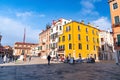 Campo Santo Stefano is a city square near the Ponte dell\'Accademia in Venice, Italy