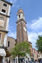 Church of the Holy Apostles of Christ in Gothic-Renaissance style in Venice in spring flowering time.