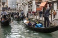 Venice, Italy - April 30, 2015: Traffic jam of gondolas, Venice, Italy Royalty Free Stock Photo