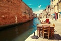 Venice, Italy - August 14, 2017: The cozy cafes of Venice.