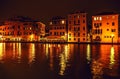 VENICE, ITALY - AUGUST 21, 2016: Famous architectural monuments, ancient streets and facades of old medieval buildings at night Royalty Free Stock Photo