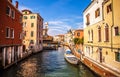 VENICE, ITALY - AUGUST 18, 2016: Famous architectural monuments and colorful facades of old medieval buildings close-up on August