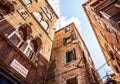 VENICE, ITALY - AUGUST 18, 2016: Famous architectural monuments and colorful facades of old medieval buildings close-up on August Royalty Free Stock Photo