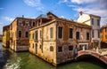 VENICE, ITALY - AUGUST 17, 2016: Famous architectural monuments and colorful facades of old medieval buildings close-up on August Royalty Free Stock Photo