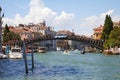 Grand Canal and Ponte Accademia bridge with people in a summer day in Venice Royalty Free Stock Photo