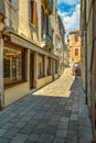 VENICE, ITALY - August 02, 2019: Narrow pedestrian streets of Venice bitween the channels. Some quiet places almost without people Royalty Free Stock Photo