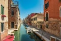 VENICE, ITALY - August 03, 2019: Narrow pedestrian streets of Venice bitween the channels. Some quiet places almost without people Royalty Free Stock Photo