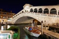 Rialto Bridge and Grand Canal with people and tourists at night in Venice, Italy Royalty Free Stock Photo