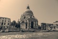 Venice.Italy. Tourists in gondolas sailing on the grand canal, toned- sepia Royalty Free Stock Photo