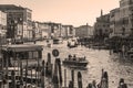 Venice.Italy-Tourists in gondolas sailing on the grand canal, toned- sepia Royalty Free Stock Photo