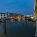 VENICE, ITALY - August 02, 2019: View from Rialto Bridge in Venice at sunset time. Venetian Grand Canal with historical buildings Royalty Free Stock Photo