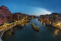 VENICE, ITALY - August 02, 2019: View from Rialto Bridge in Venice at sunset time. Venetian Grand Canal with historical buildings Royalty Free Stock Photo