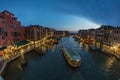 VENICE, ITALY - August 02, 2019: View from Rialto Bridge in Venice at sunset time. Venetian Grand Canal with historical buildings Royalty Free Stock Photo