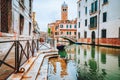 Venice, Italy. Beautiful scenery of the typical channels canals in old vintage Venezia city