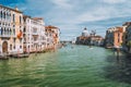 Venice, Italy. Beautiful view of Grand Canal and Basilica Santa Maria della Salute at sunny spring day Royalty Free Stock Photo