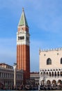 Venice Italy High Bell Tower of Saint Mark and Ducal Palace in V Royalty Free Stock Photo