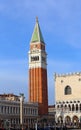 Venice in Northen Italy Bell Tower of Saint Mark and Ducal Palace called Palazzo Ducale in Italian Language Royalty Free Stock Photo