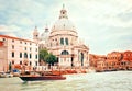 Venice, Italy. Boat Grand Canal with Basilica Di Santa Maria dela Salute. Royalty Free Stock Photo